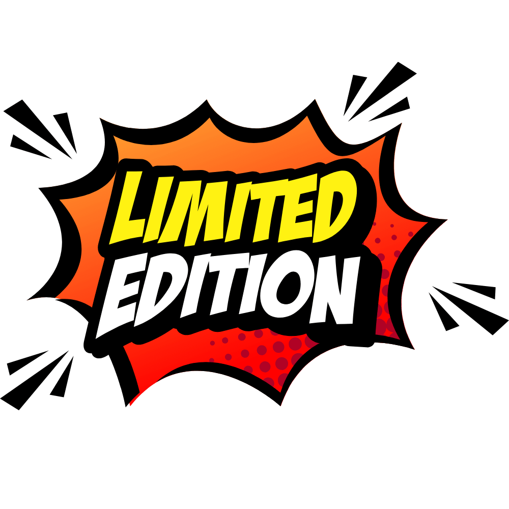 Comic-style 'Limited Edition' text on a green background