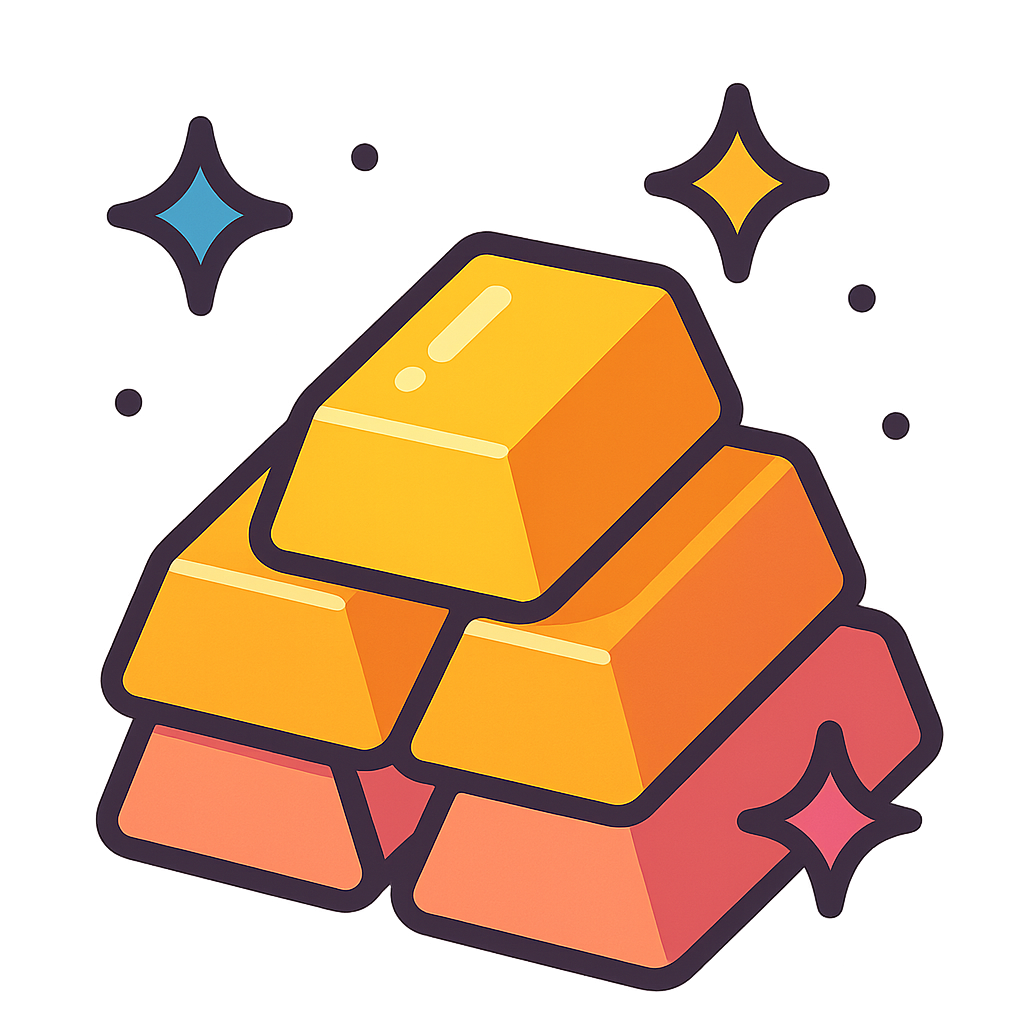 Colorful illustration of gold bars with stars on a white background